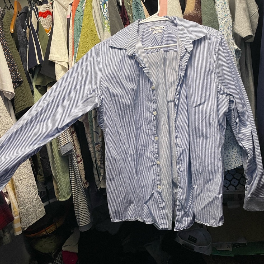 Zara Men's Light Blue Striped Shirt Jacket